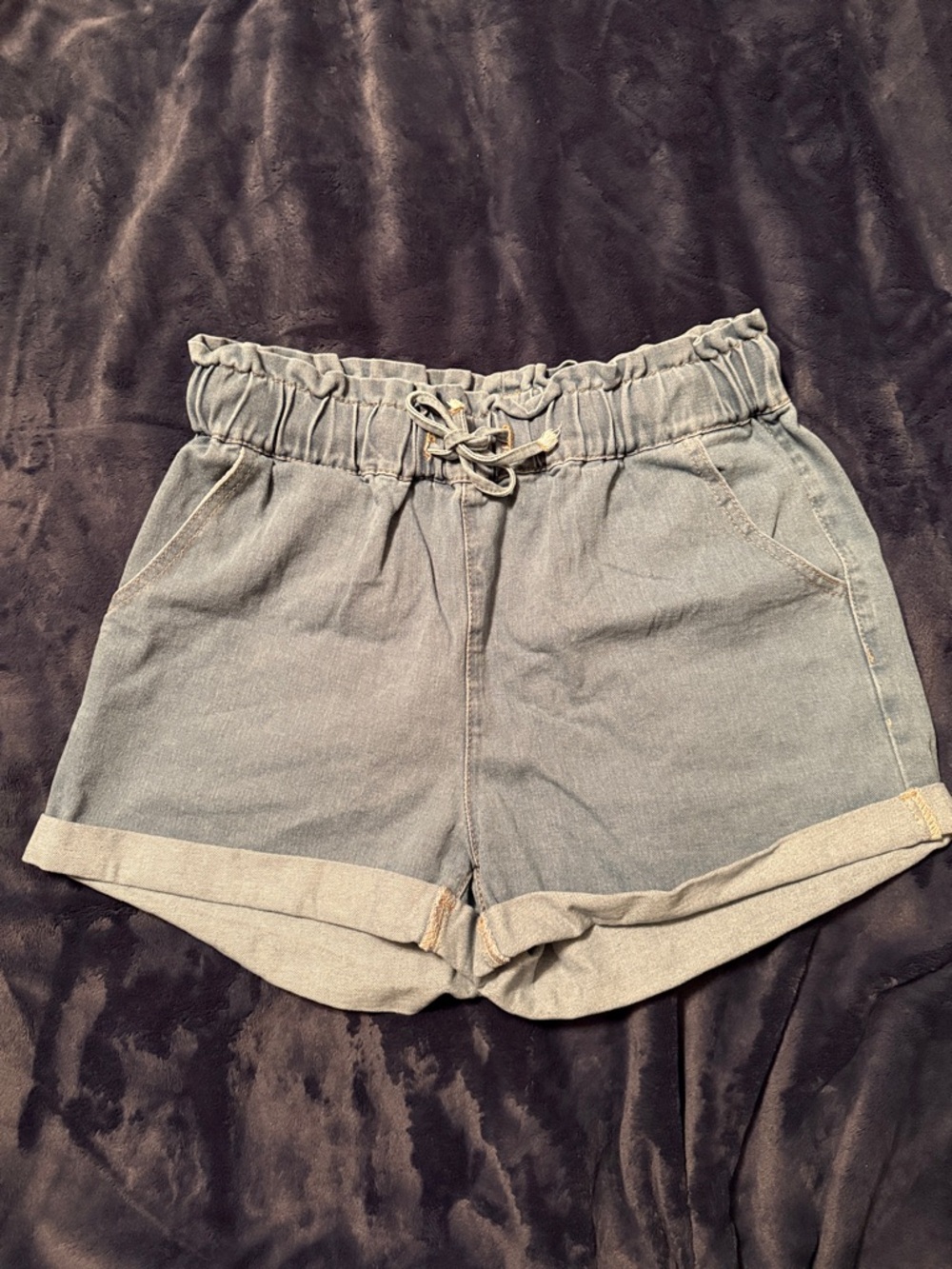 Women’s Drawstring Paperbag Waist Denim Shorts - Light Blue BRAND NEW